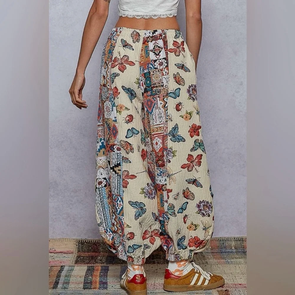 290 - POL Multicolor Butterfly and Floral Patchwork Joggers - Picture 4 of 6